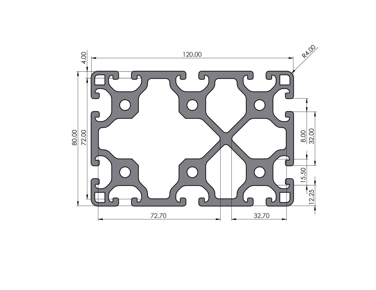 Aluminiumprofil 120x80 leicht Nut 8 I-Typ